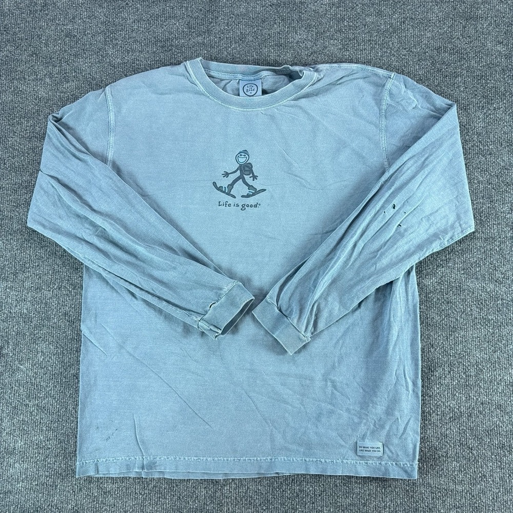 Vintage Life is Good Mens Blue Jake Snowshoeing Long Sleeve T-Shirt Size M